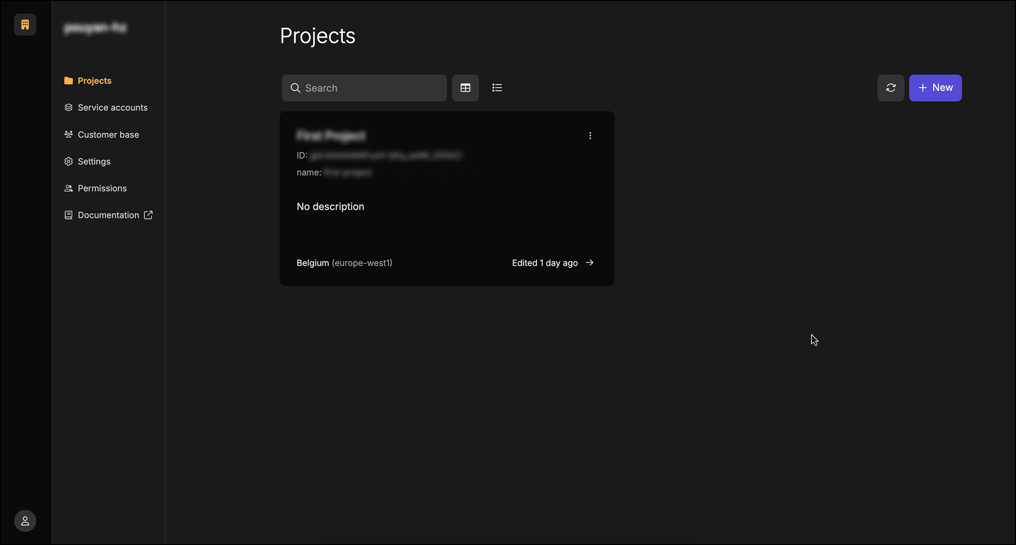 Projects list
Unified, multi-tenant card view so admins can see and switch between all environments at a glance.